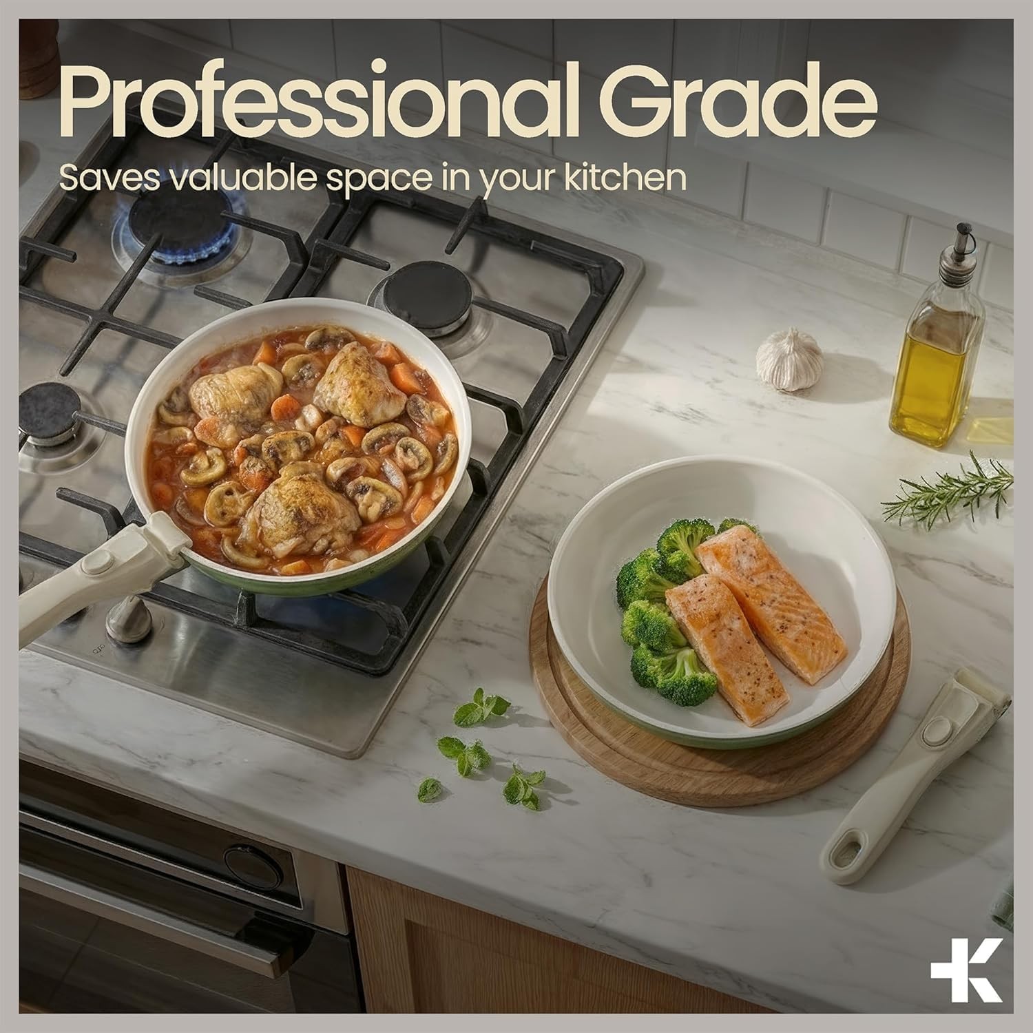Pots and Pans Set Non Stick Ceramic-Granite – 14-Piece Cookware with Detachable
