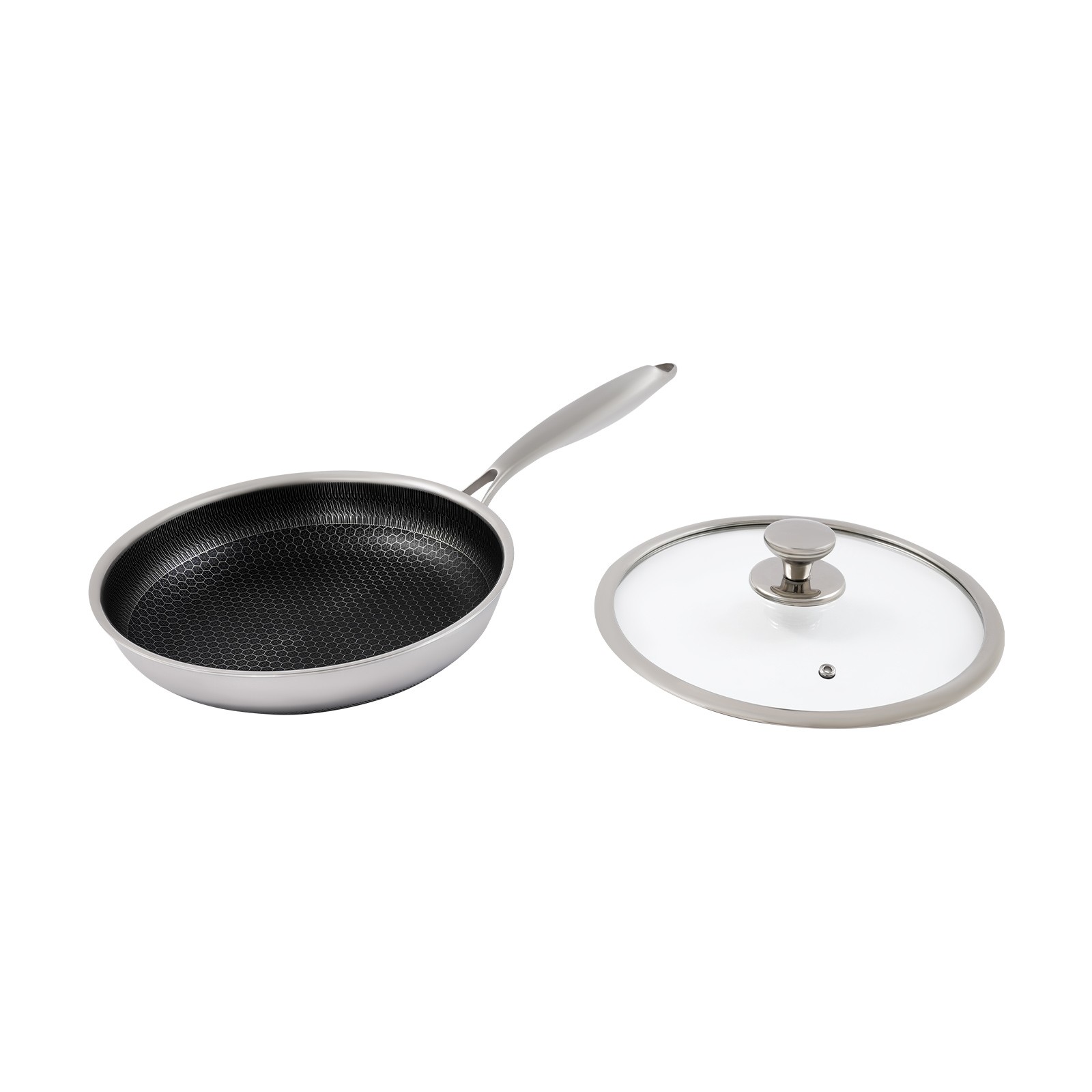 Stainless Steel Frying Pan, Frying Pan [316 Double-sided Full Screen+glass Cover