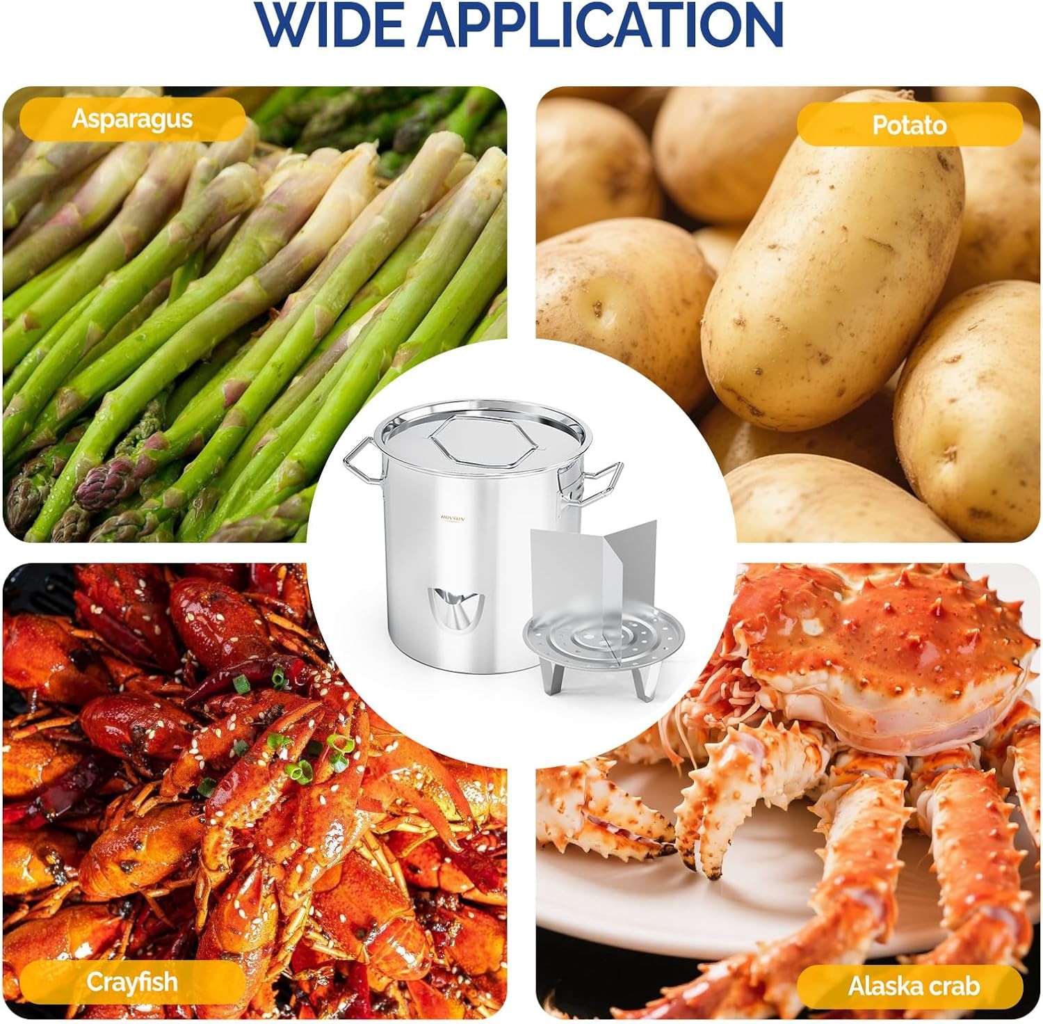 Stainless Steel Cooking Steamer 20QT – Steam Rack & Divider Panel for Multi-Food