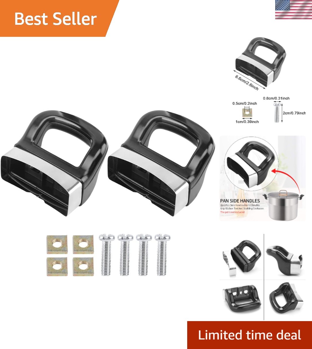Lightweight Black Bakelite Handles for Pots – 2 Count Ideal for Modern Kitchens