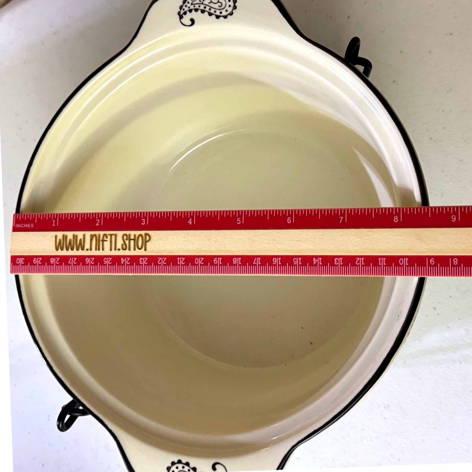Temp-tations by Tara Paisley Ceramic Casserole Set 2.5QT 1QT Cream Black 5pc