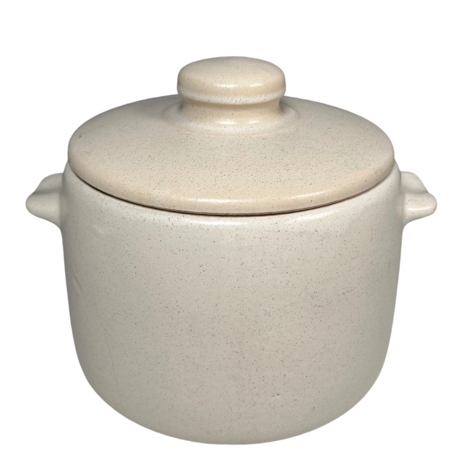 West Bend Stoneware Bean Pot Lidded Crock Autumn Leaf Acorn Speckled Cream USA