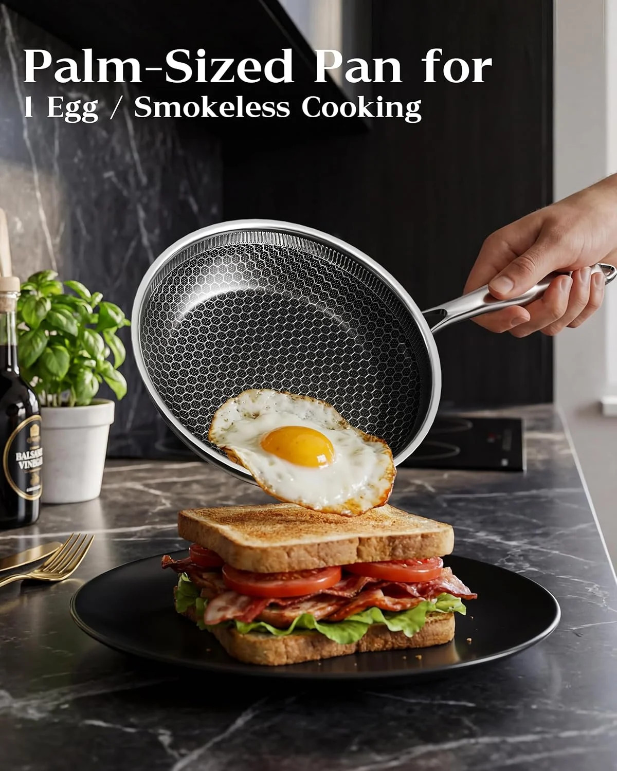 Nonstick Frying Pan with Lid 7-Inch, Durable Stainless Steel Skillet, Induction