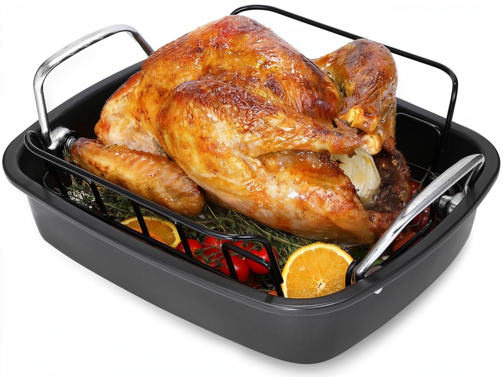 AOTASO Nonstick Roasting Pan with Rack, Turkey Extra Large, Dark Gray