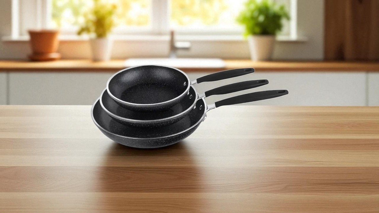 GRANITESTONE Frying Pan Set Nonstick Black Diamond Coated 3-Pc (8″,10″, 12 in.)