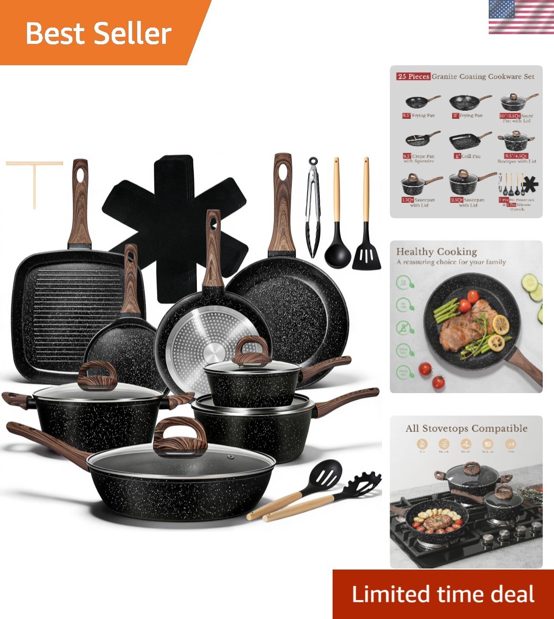 25 Pcs Pots and Pans Set, Nonstick Ceramic Cookware Sets, Healthy Non-Toxic, …
