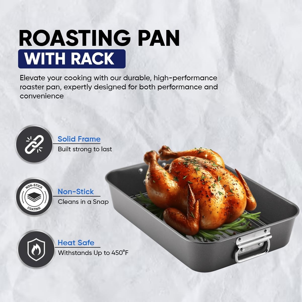 Roasting Pan 11 Inch X 15.5 Nonstick Heavy Duty with Rack – Perfect for Turkey