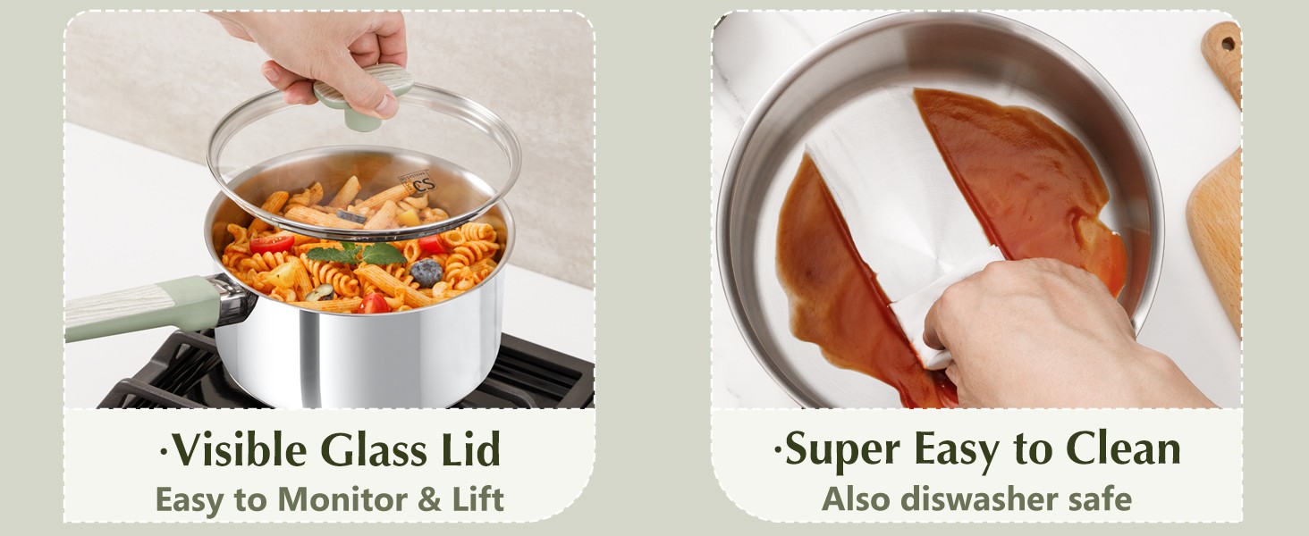 6 PCS Stainless Steel Sauce Pan Set, 1.5QT & 2QT & 3QT Stainless Steel Pot Set