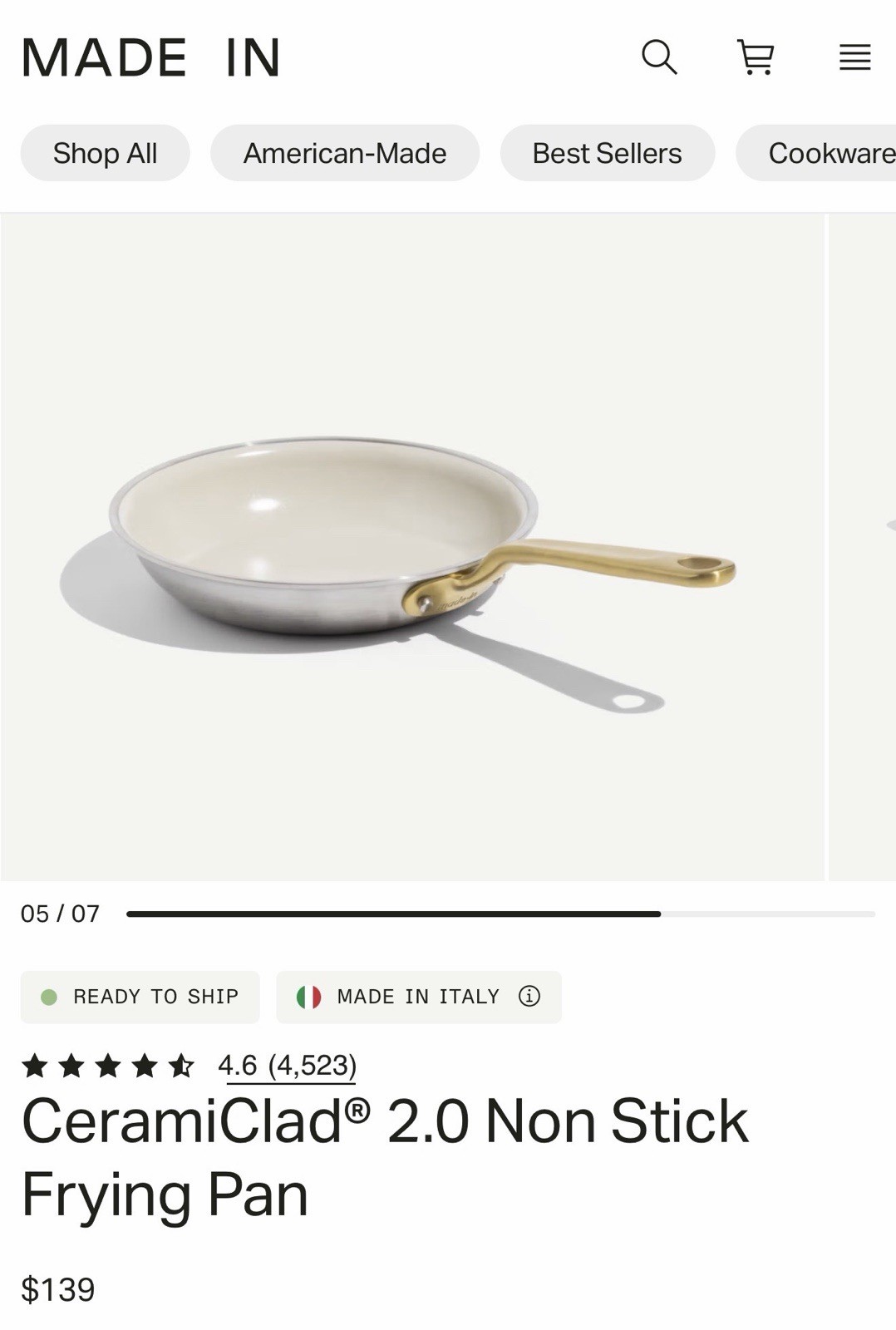 Made In | CeramiClad 2.0 Non-Stick Frying Pan 8in LIMITED EDITION Antique Brass