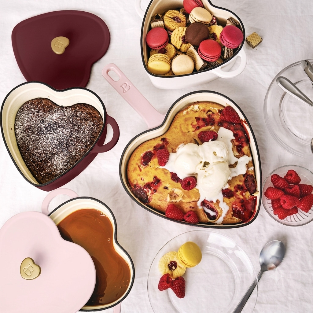 Beautiful 10 Inch Enameled Cast Iron Heart Skillet Pink Champagne Fry Pan