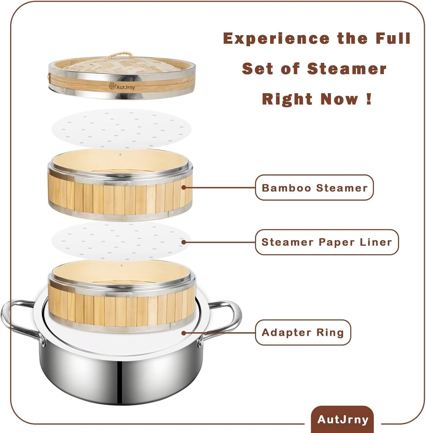 13in Stainless Steel Steamer Ring Adapter Fits 7–12in Bamboo Steamers NEW