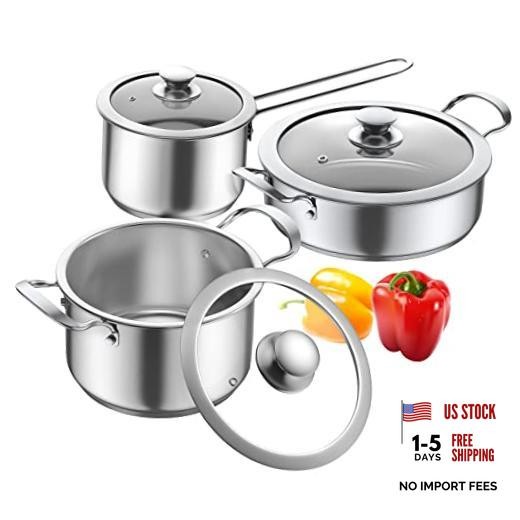 Stainless Steel pots and pans set, 6 Piece Nonstick Kitchen Induction 6-PCS