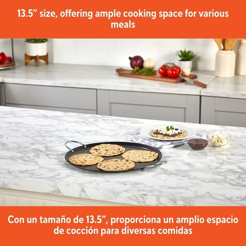 Nonstick Carbon Steel Round Comal W/ Metal Handles Cooking Tortillas Pancakes US