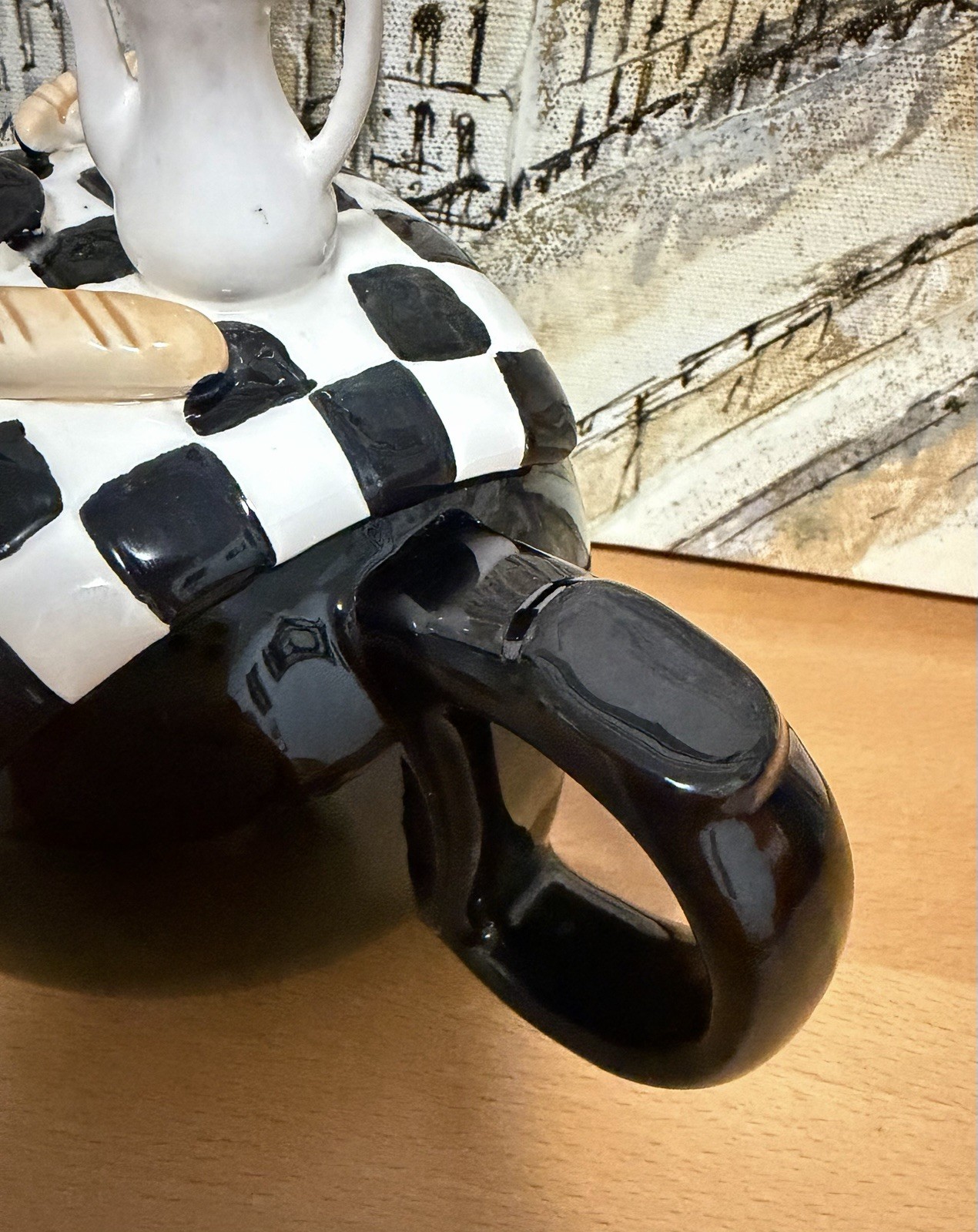 Vintage Black Teapot Checkerboard Estia Gourmet 32 oz. New Without Box.