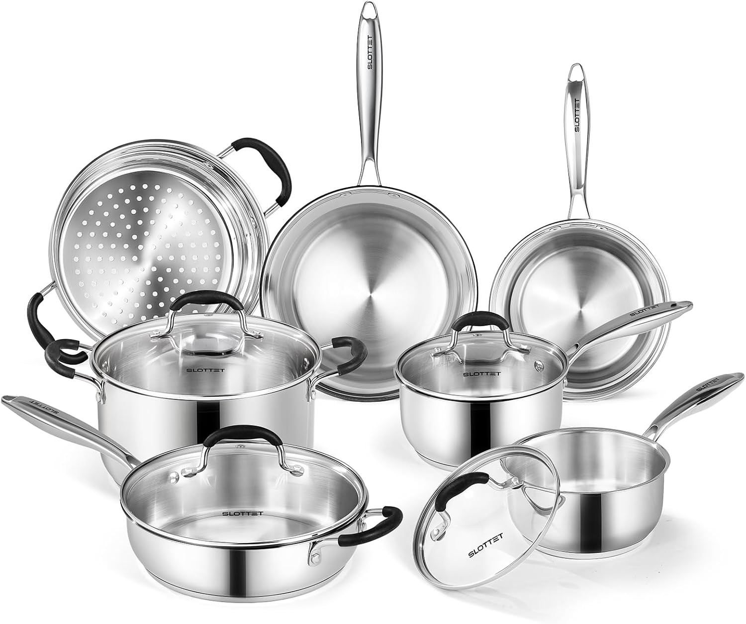 11-Piece Stainless Steel Cookware Set with Steamer, Induction & Dishwasher Safe