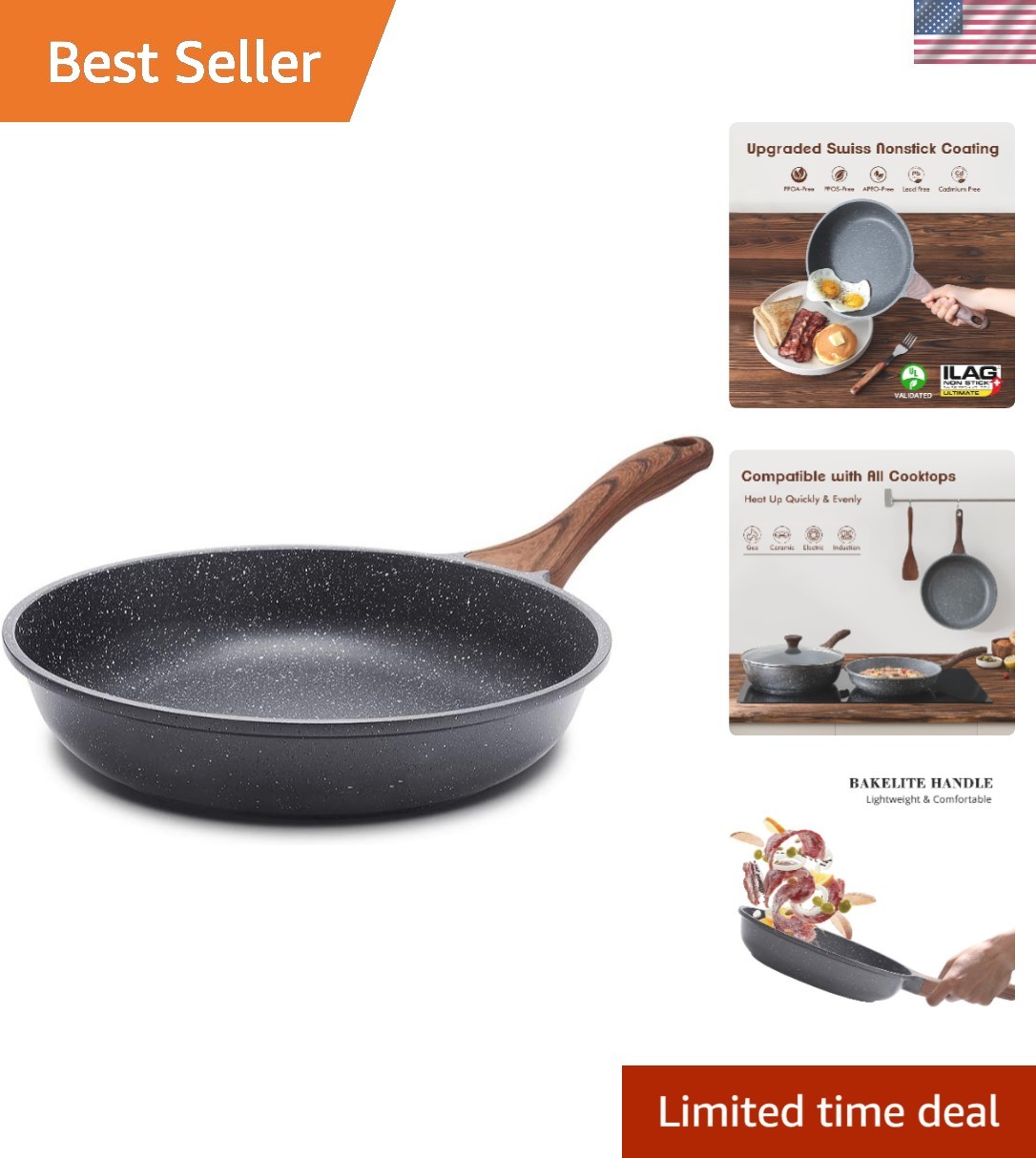 Nonstick Frying Pan Skillet, Swiss Granite Coating Omelette Pan, Healthy Ston…