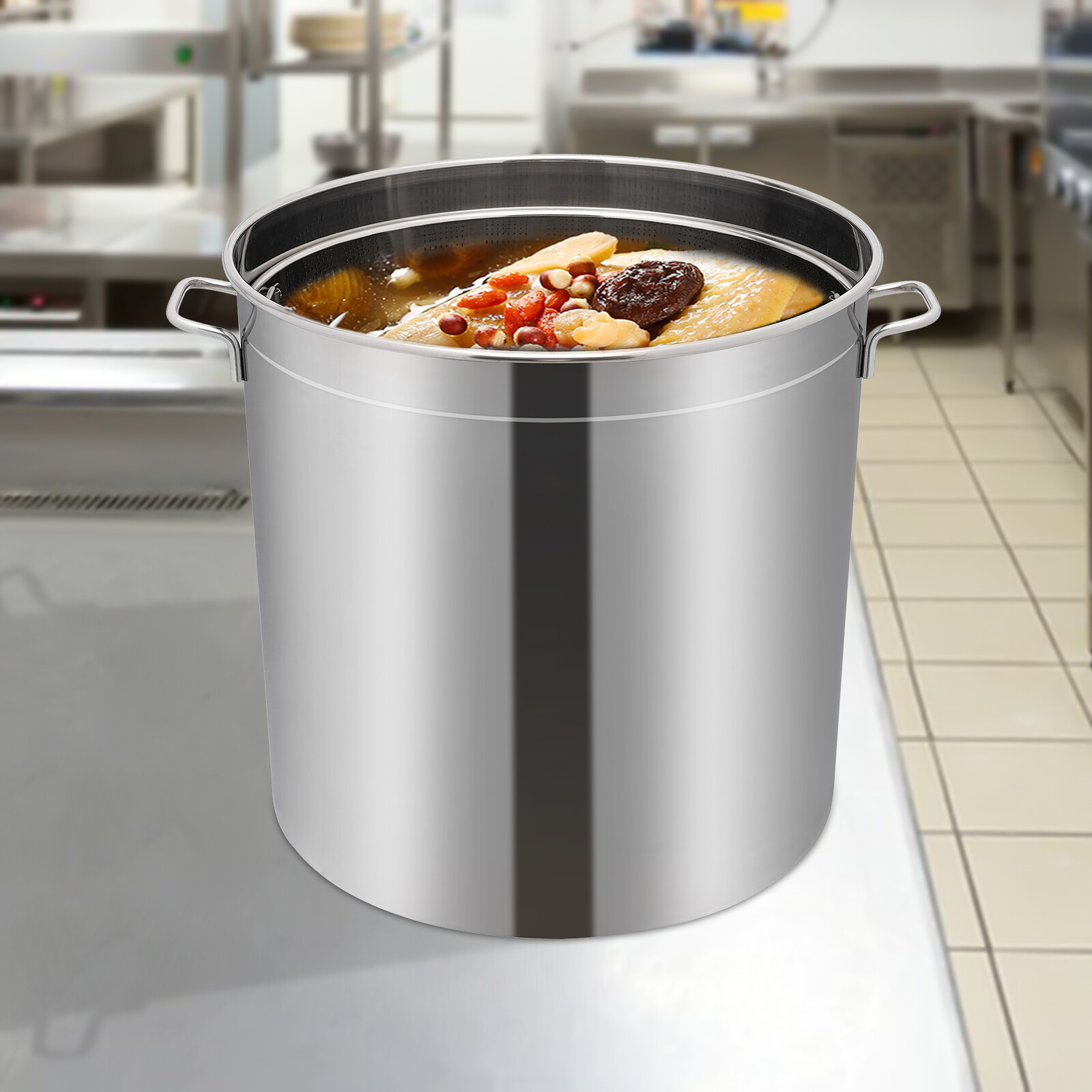 50L (52.8 Qt) Stainless Steel Stock Pot With Perforated Basket & Lid