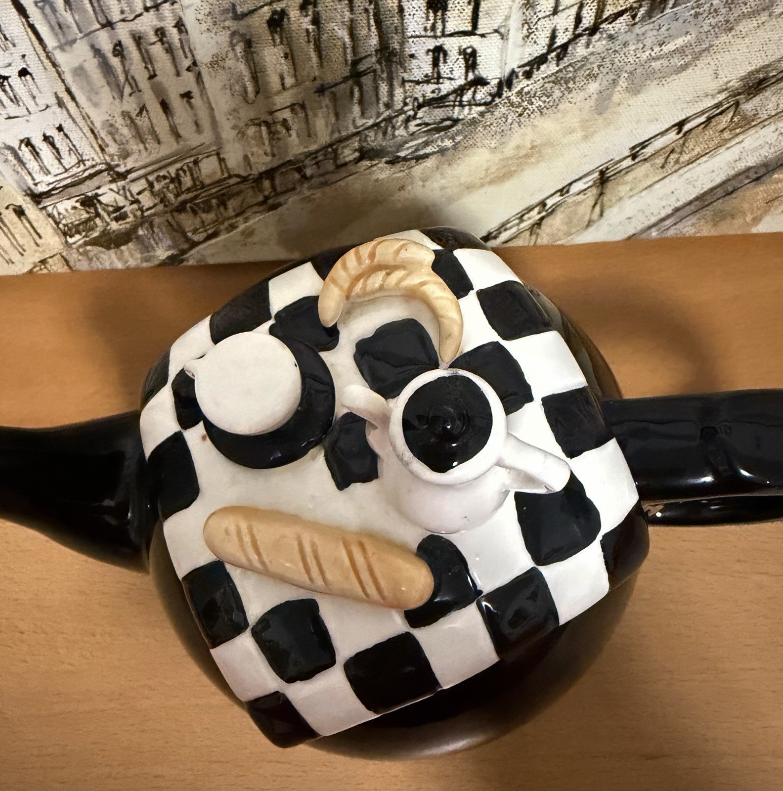 Vintage Black Teapot Checkerboard Estia Gourmet 32 oz. New Without Box.