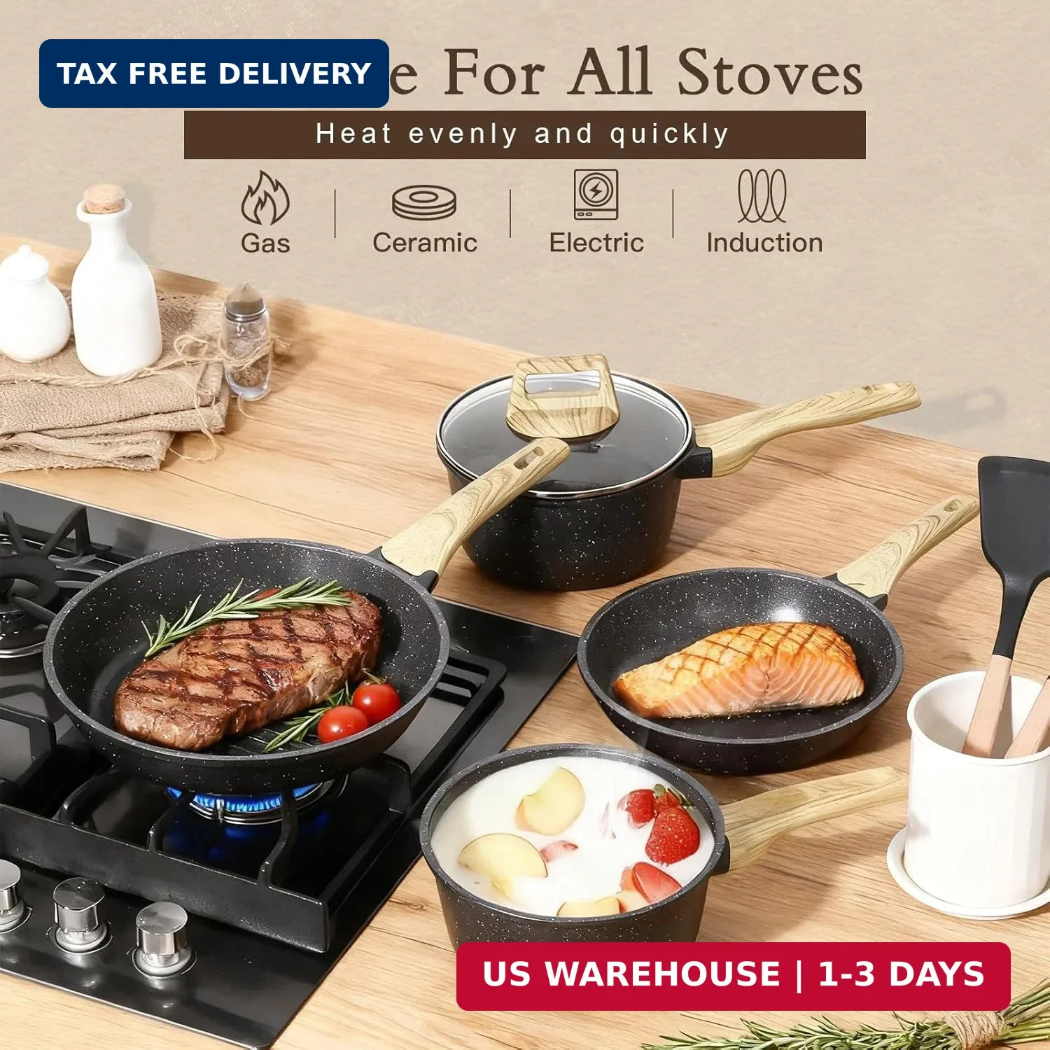 GiPP Ceramic Pots and Pans Set Non Stick – 17 Pcs Nonstick Cookware Set, Non-tox