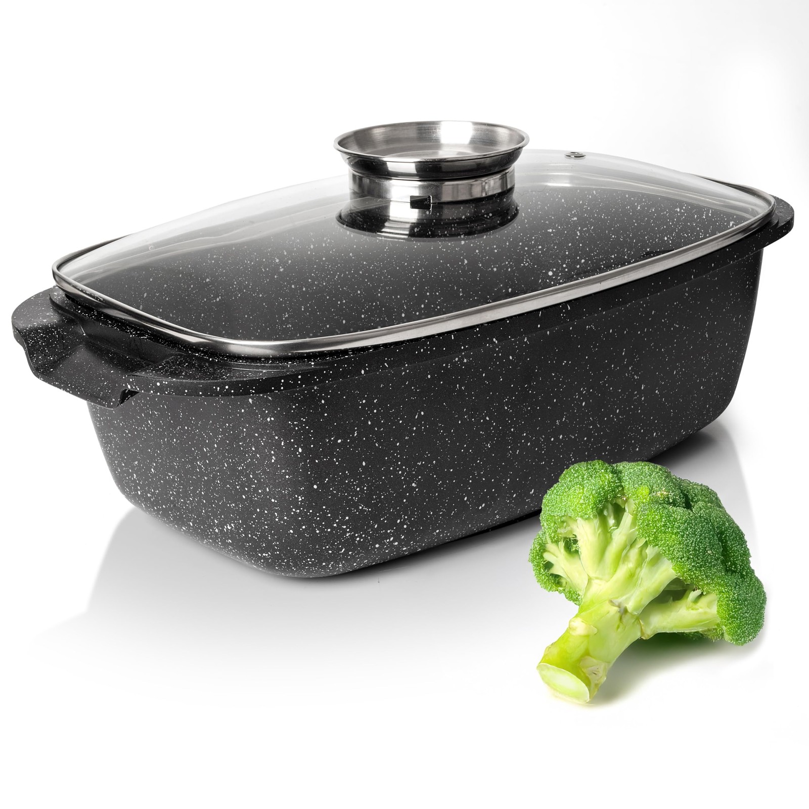 6 Quart Oval Roaster Pot with Lid, 12″x8.3″ Die Cast Aluminum Chicken Roaster…