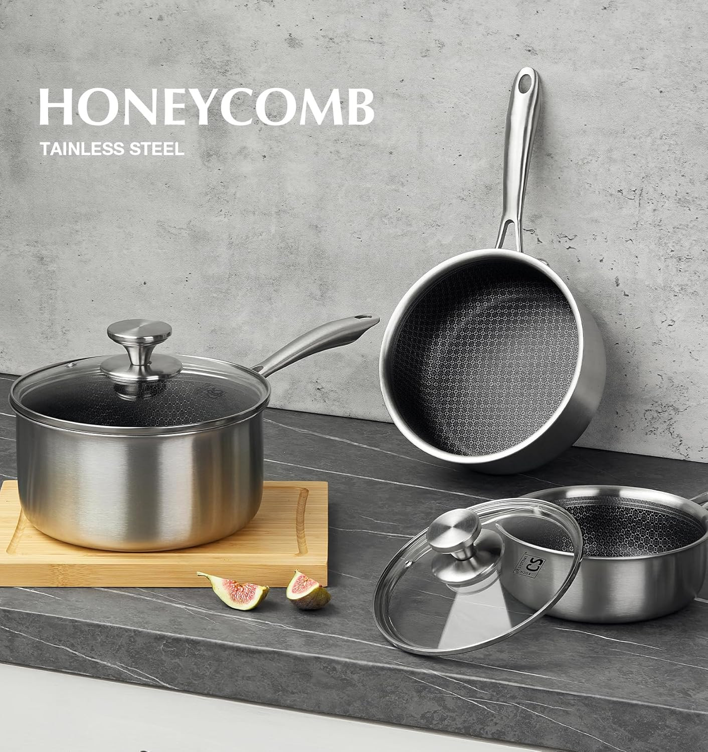 Hybrid Nonstick Stainless Steel Saucepan Set – 6-Piece Induction Ready Set