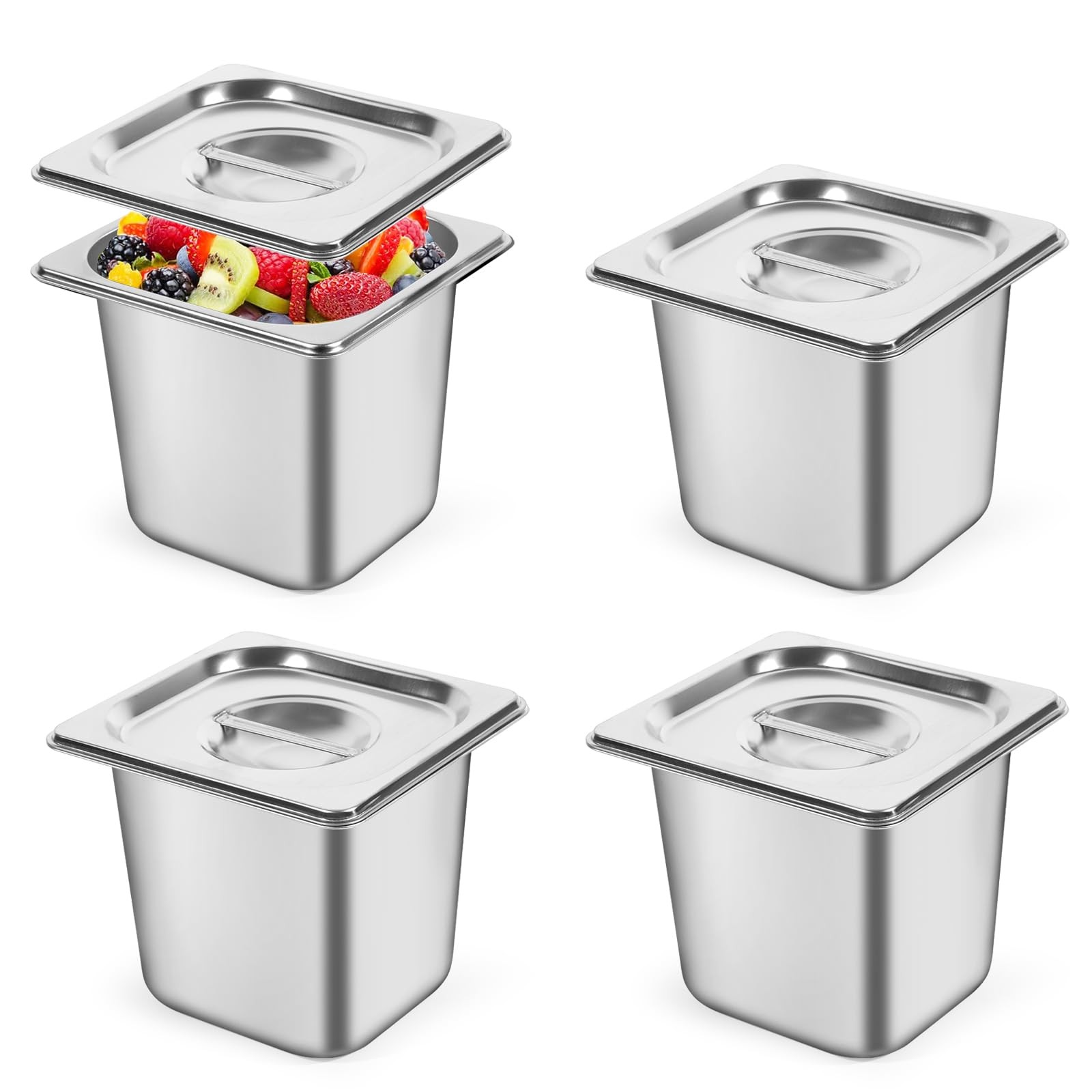 Hotel Pan 1/6 Size Stainless Steel Steam With Lid 6 Inch Deep Food Anti Jam