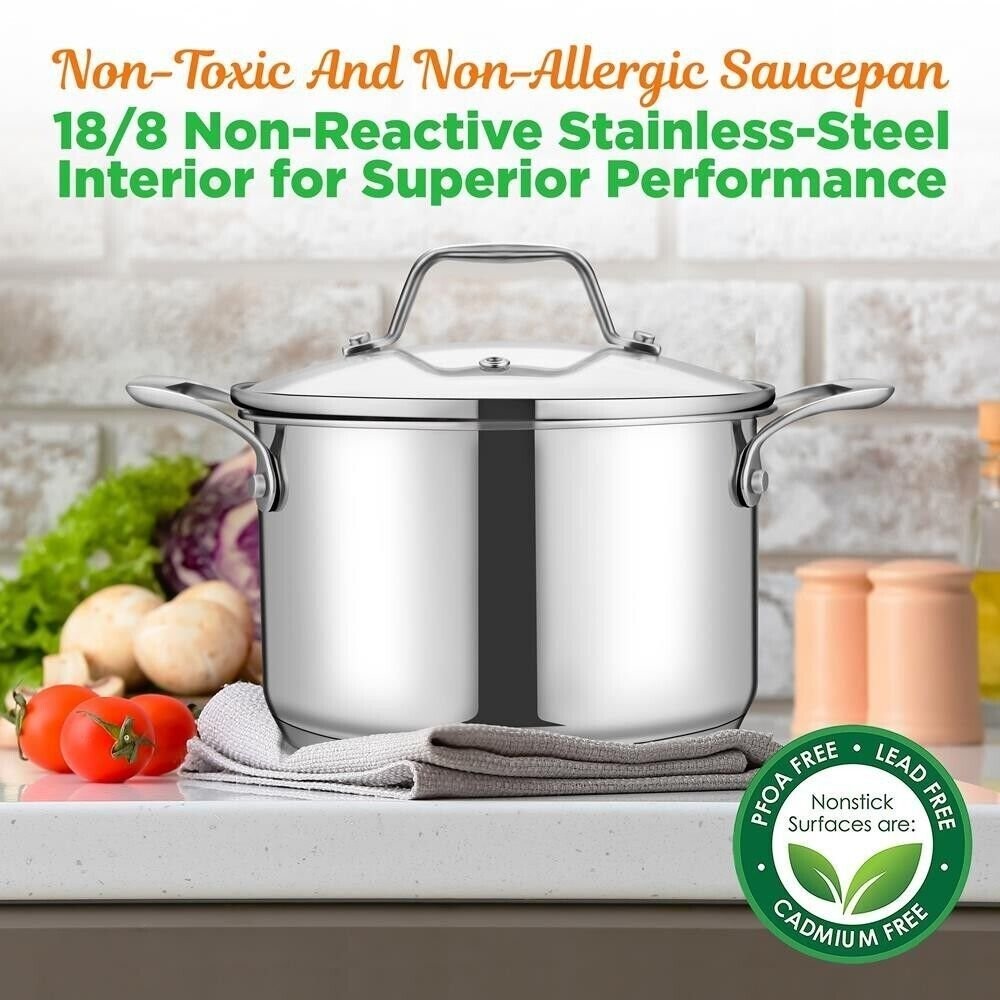 NutriChef Stainless Steel Cookware Soup Pot- 3 Quart, Heavy Duty Induction Pot