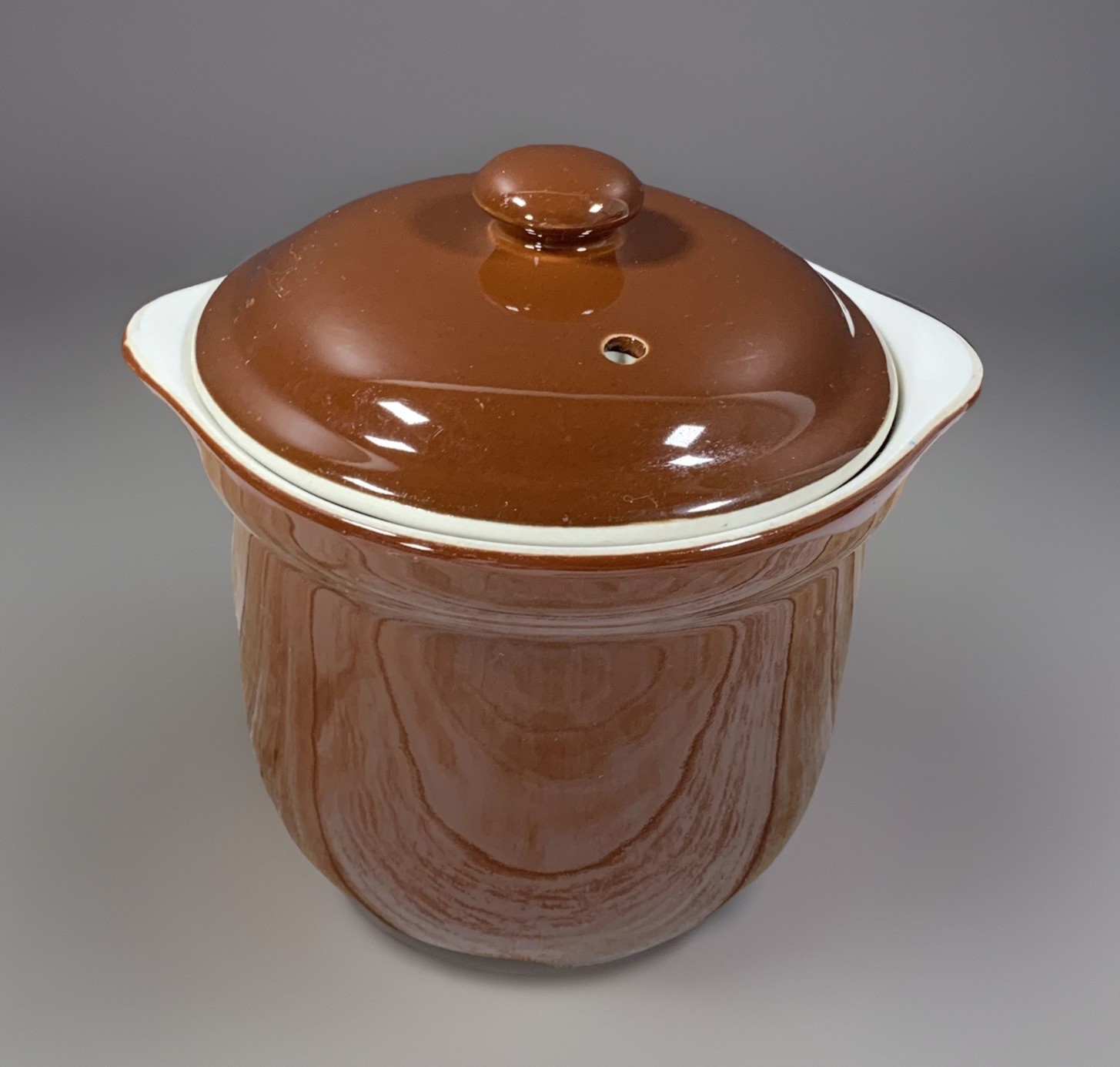 Hall Brown Pottery Pot Lid # 472 Brown Off White 5.5” T X 5.5” USA Vtg