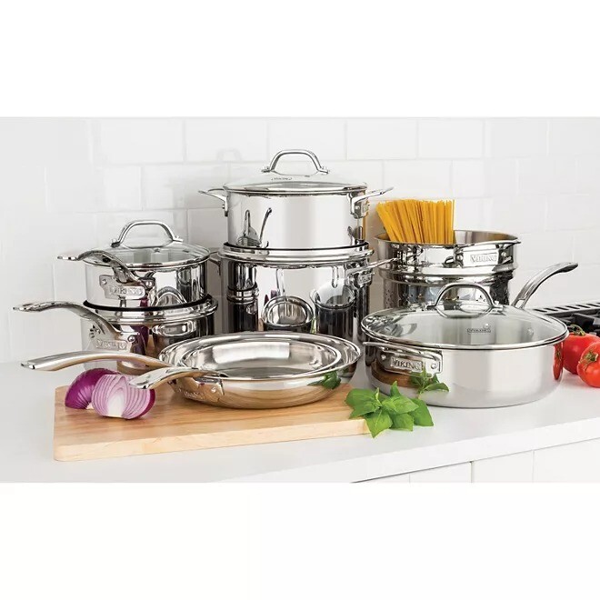 Viking 13-Piece Tri-Ply Stainless Steel Cookware Set With Glass Lids