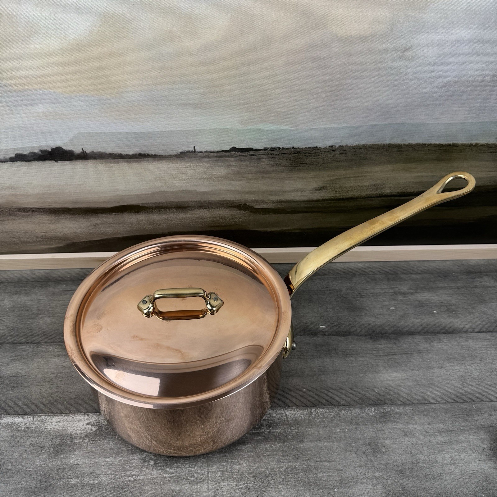 Williams Sonoma Mauviel M’250B Copper Saucepan W/Lid 3.5-qt Scuffed Tarnish Read