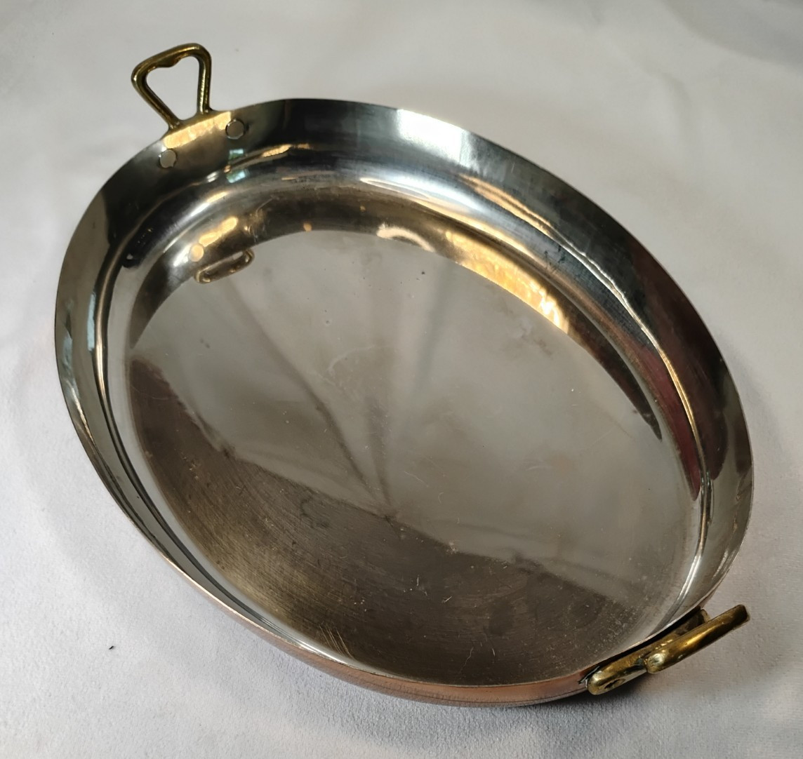 French Style Copper Cookware Au Gratin Pan Brass Oval 12.5″ Stainless