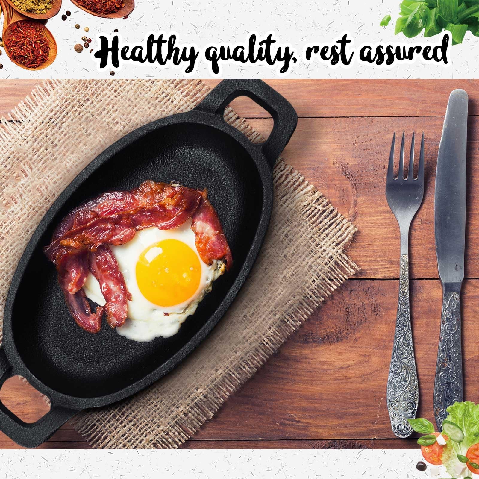1 PCS Mini Cast Iron Skillet 6×3.8 Inch Oval Cookware 8 oz Single Serve Dish