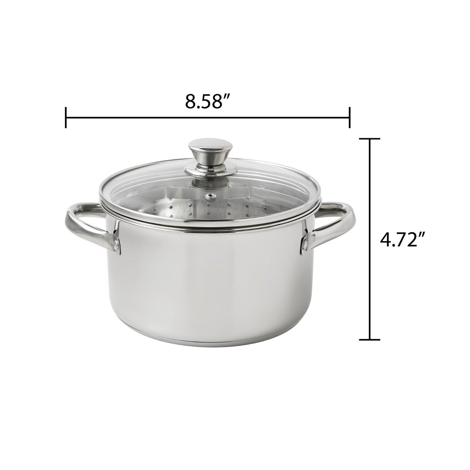 Mainstays Stainless Steel 4-Quart Steamer Pot with Glass Lid, Induction Compatib