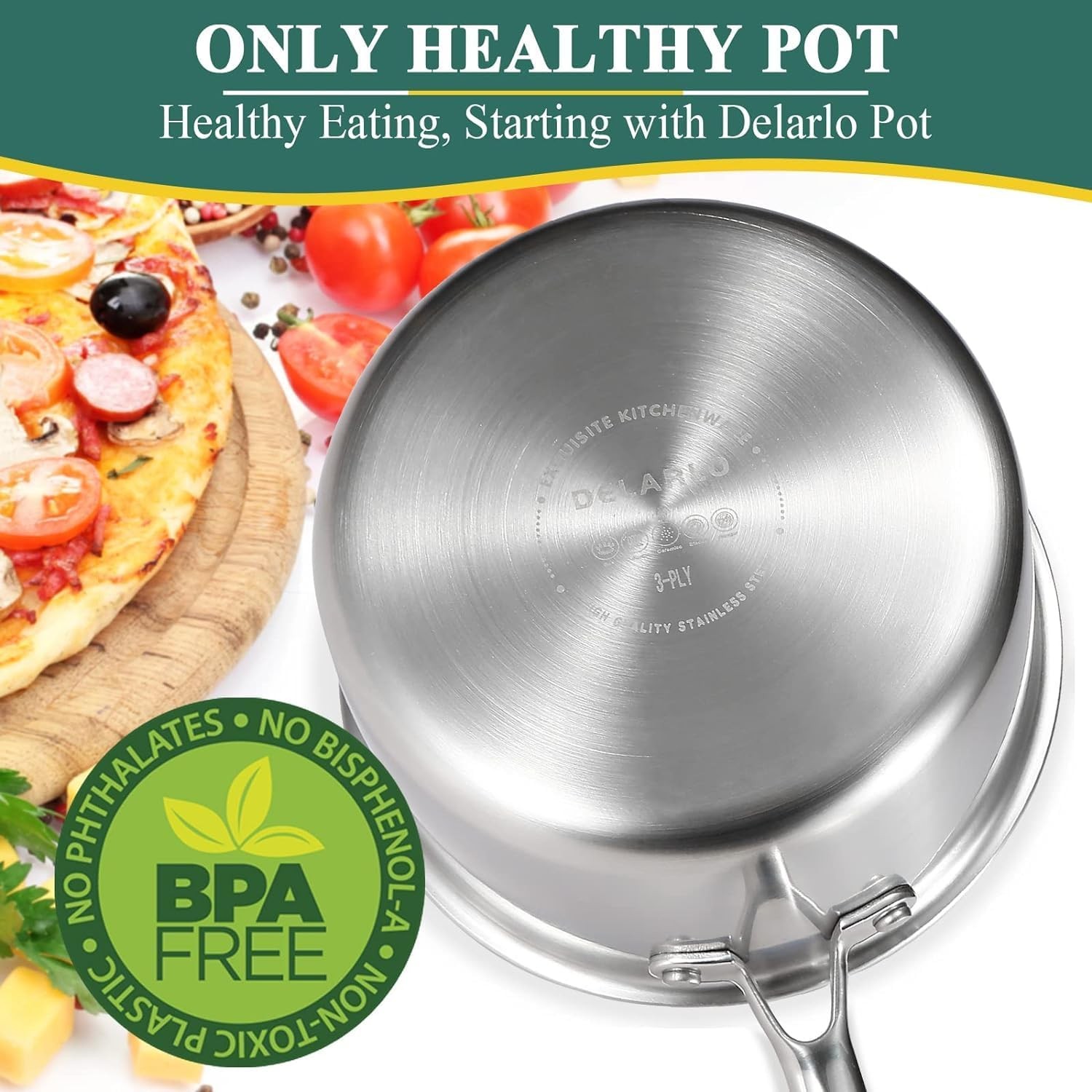 DELARLO Sauce Pan Sets, Compatible with All Cooktops 600℉ (Lids 300℉)