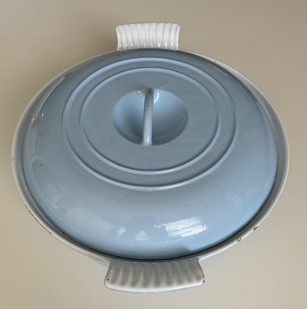 MCM Danish Modern Blue Enameled Cast Iron Casserole Dutch Oven Lidded Pot