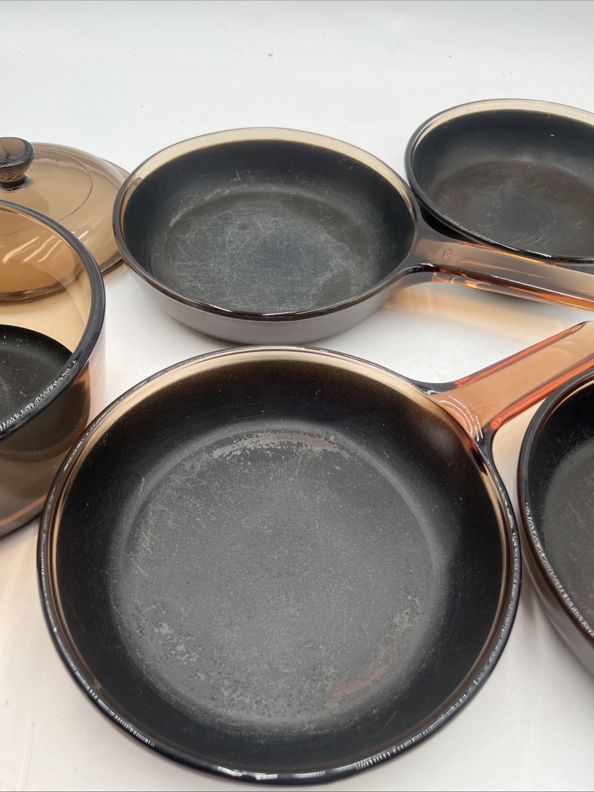 Visions 6 Piece Set Nonstick Bottoms Amber 1L Saucepan W/ Lid & Four 7” Skillets