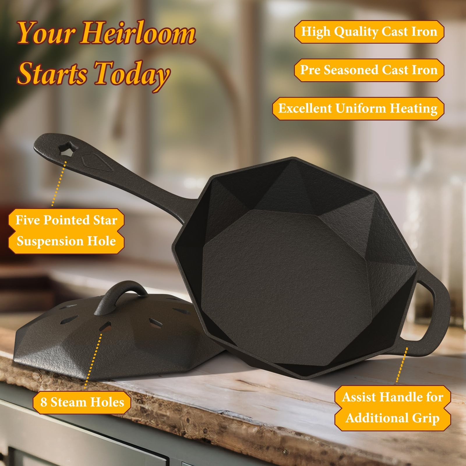 UKENEM Cast Iron Skillet with Lid,Pre-seasone Mini Small, Skillet-1