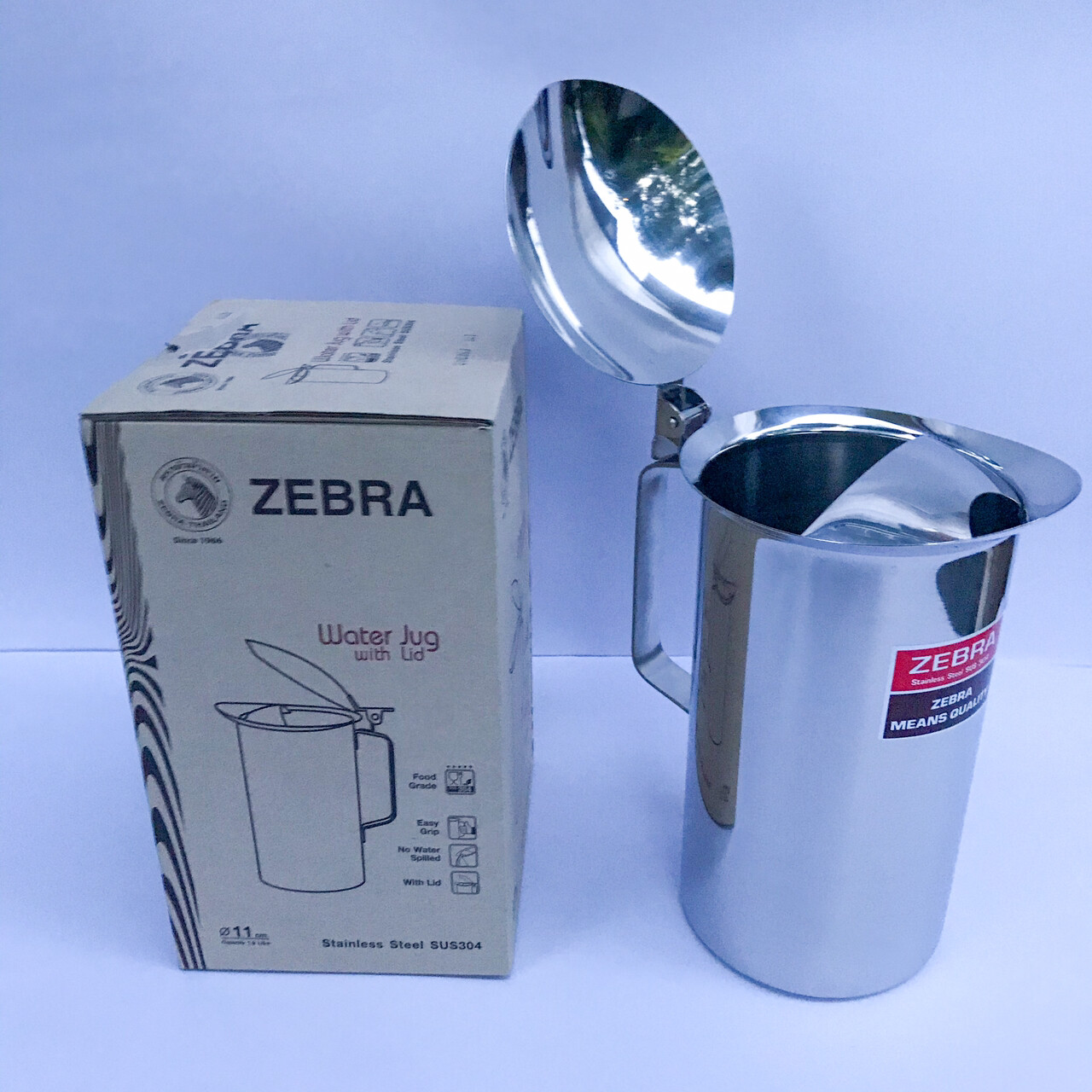 Thai Zebra Brand Water Jug Pouring Mouth with Lid Kitchenware Stainless 11cm
