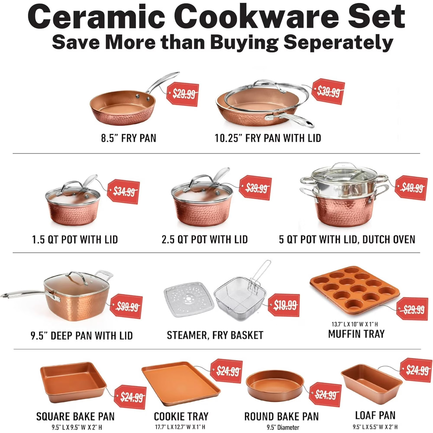 Gotham Steel Hammered 20 Pc Ceramic Cookware Set Nonstick, Induction Pots and