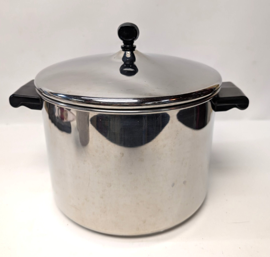 Farberware 8 Quart Stock Pot Impact Bonded 18/10 Stainless Steel w/Lid USA EUC