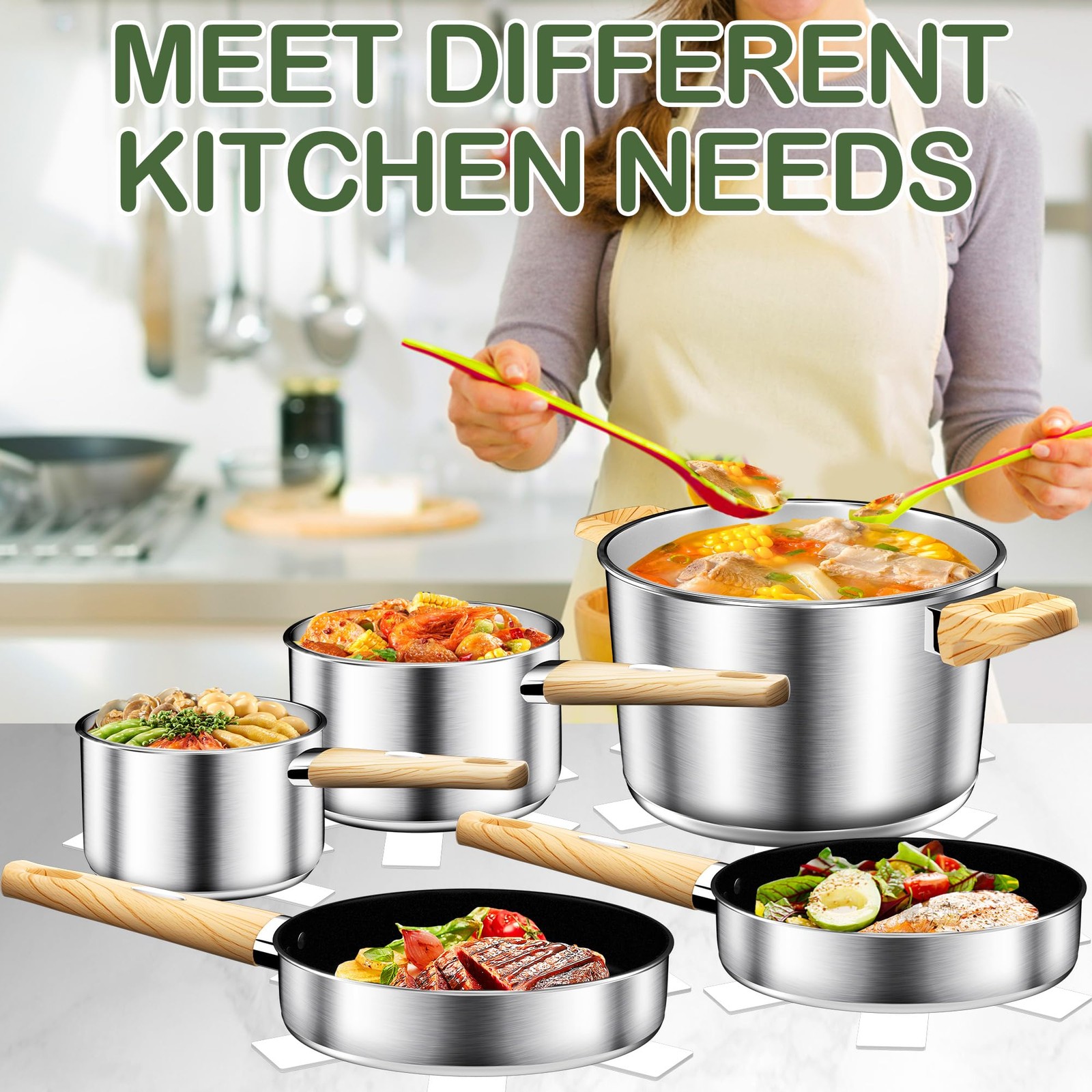 Dutzun Stainless Steel Cookware Set 13Pcs Pots And Pans Set Induction Cookware