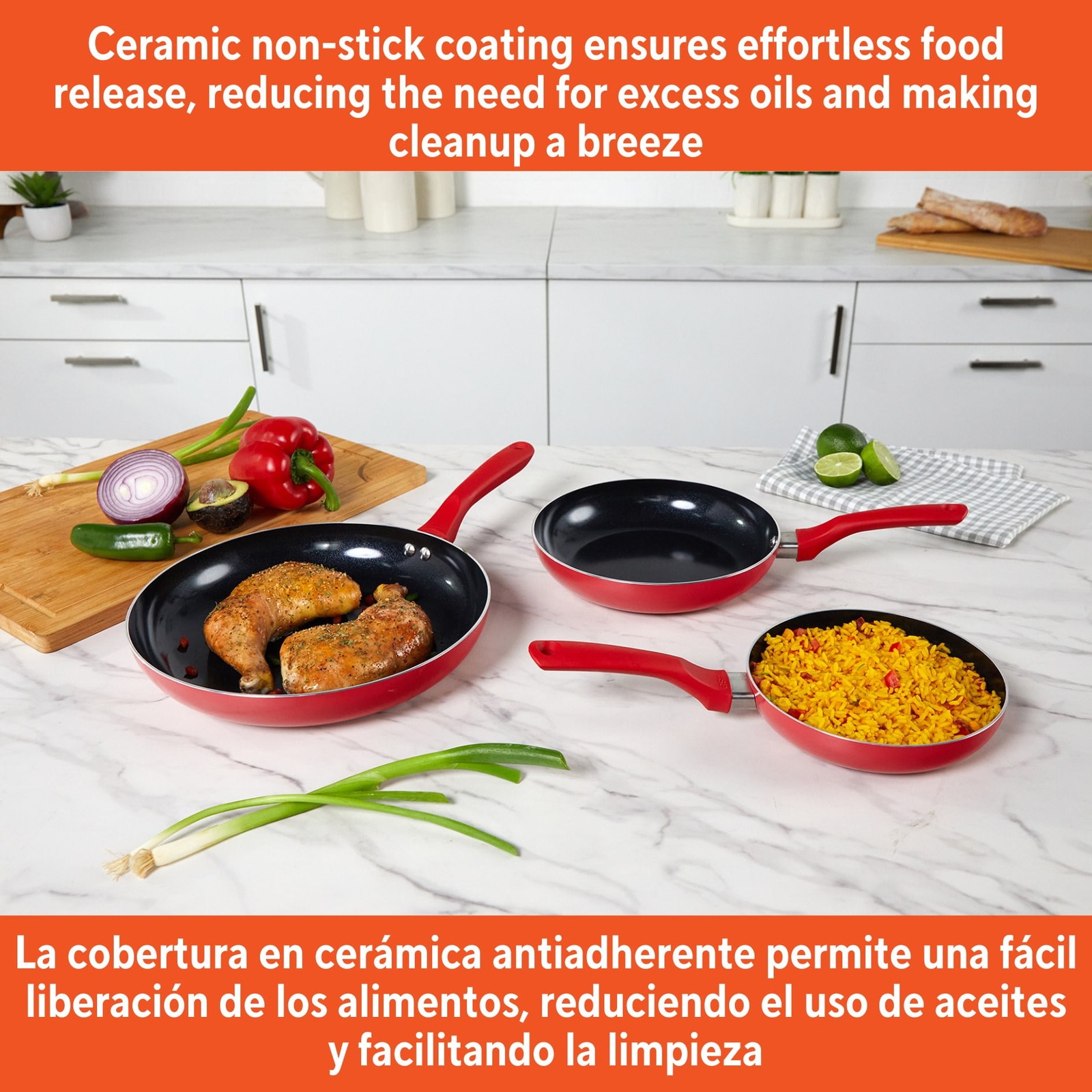 Nonstick Ceramic Cookware Set 3-Piece 7in/9in/11in W/ Stay-Cool Handles Aluminum
