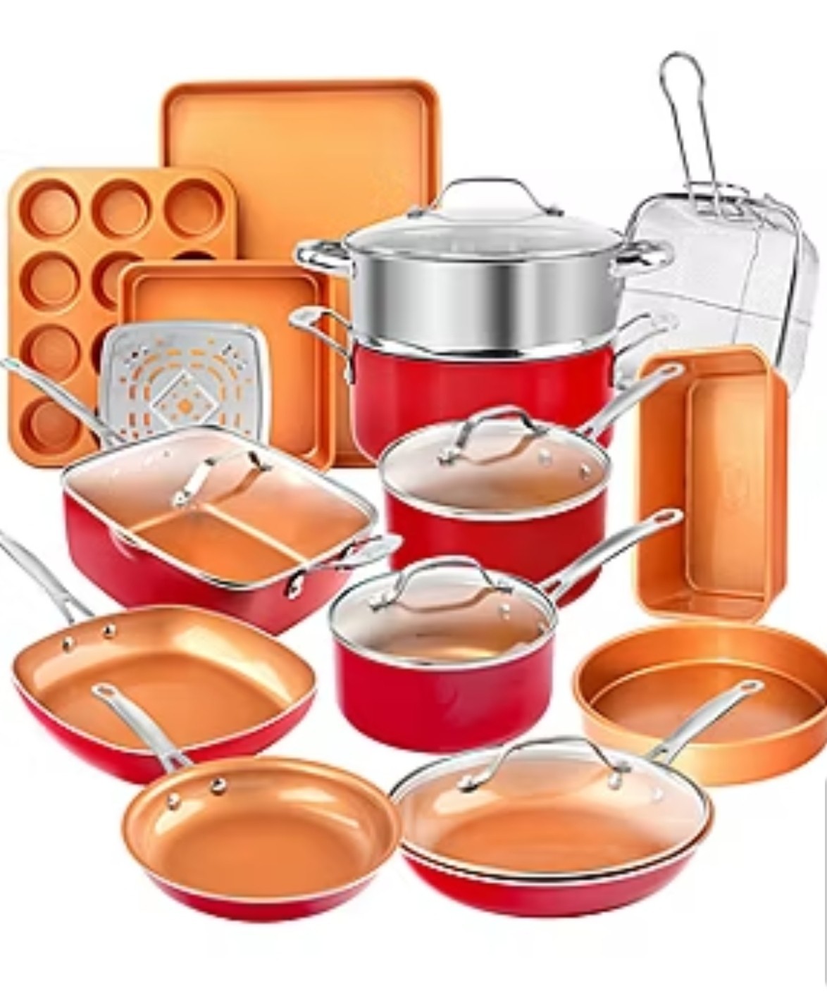 Gotham Steel Diamond 20-Piece Red Nonstick Ceramic Cookware Bakeware Set