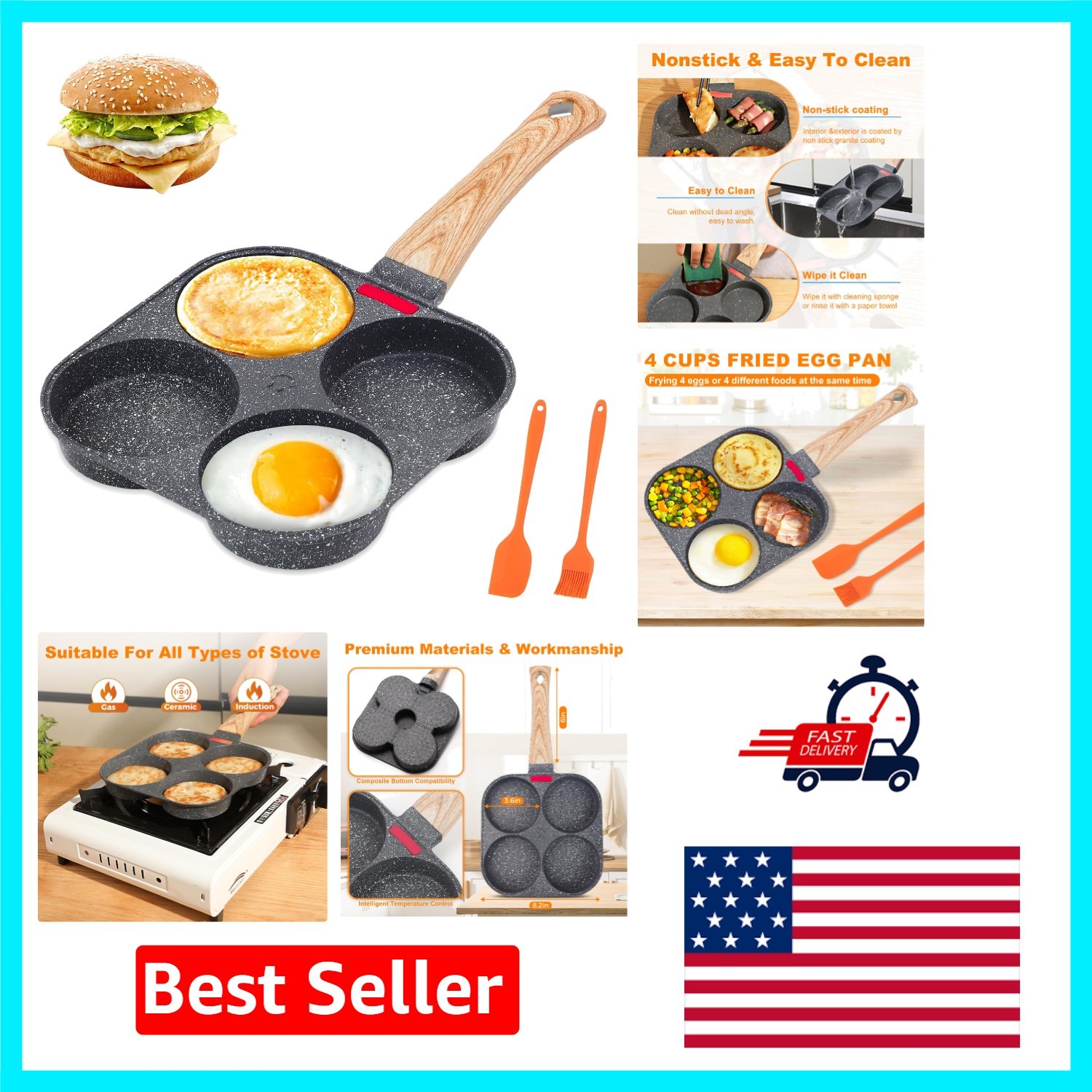 4-Cup Nonstick Omelette Pan: Healthy Aluminum Skillet for Gas & Induction
