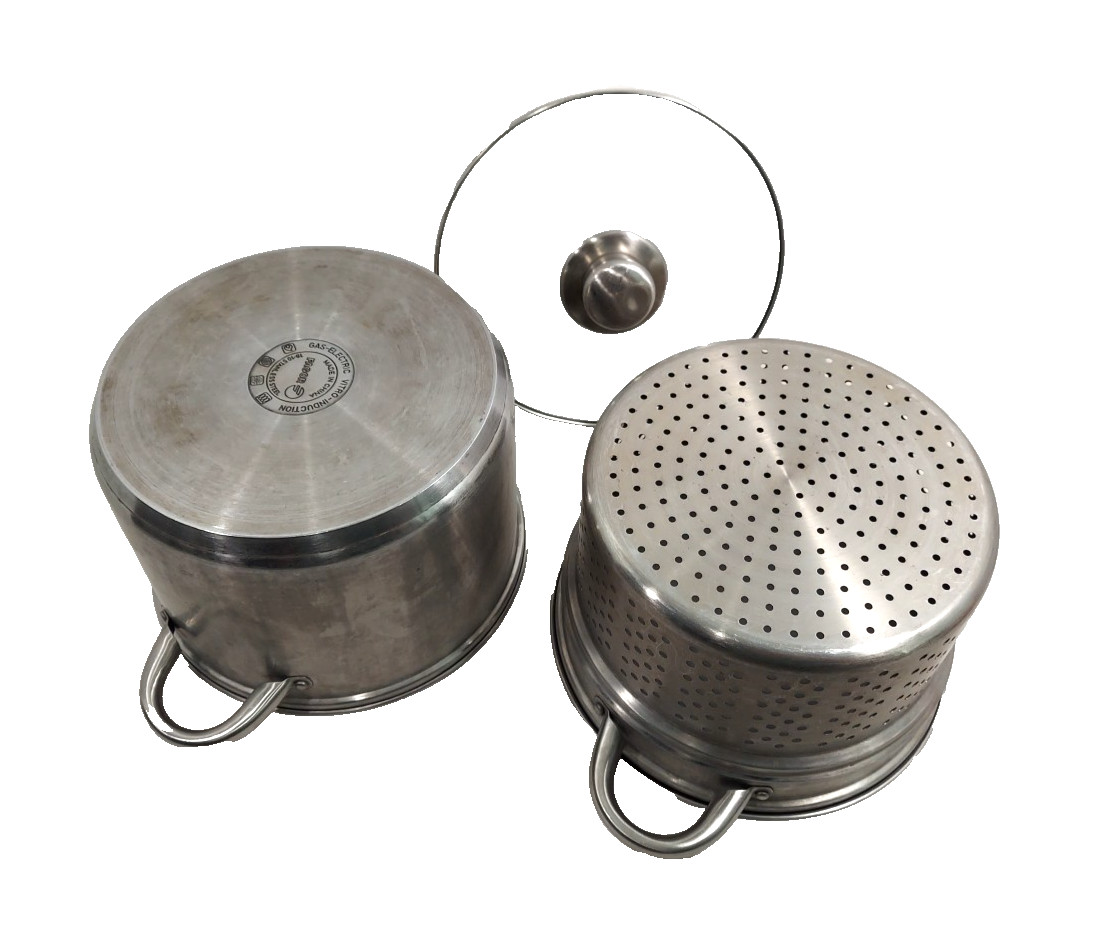 Fagor 7 Qt SS Stock Pot Gas Electric Vitro-Induction w/ Lid & Pasta Strainer