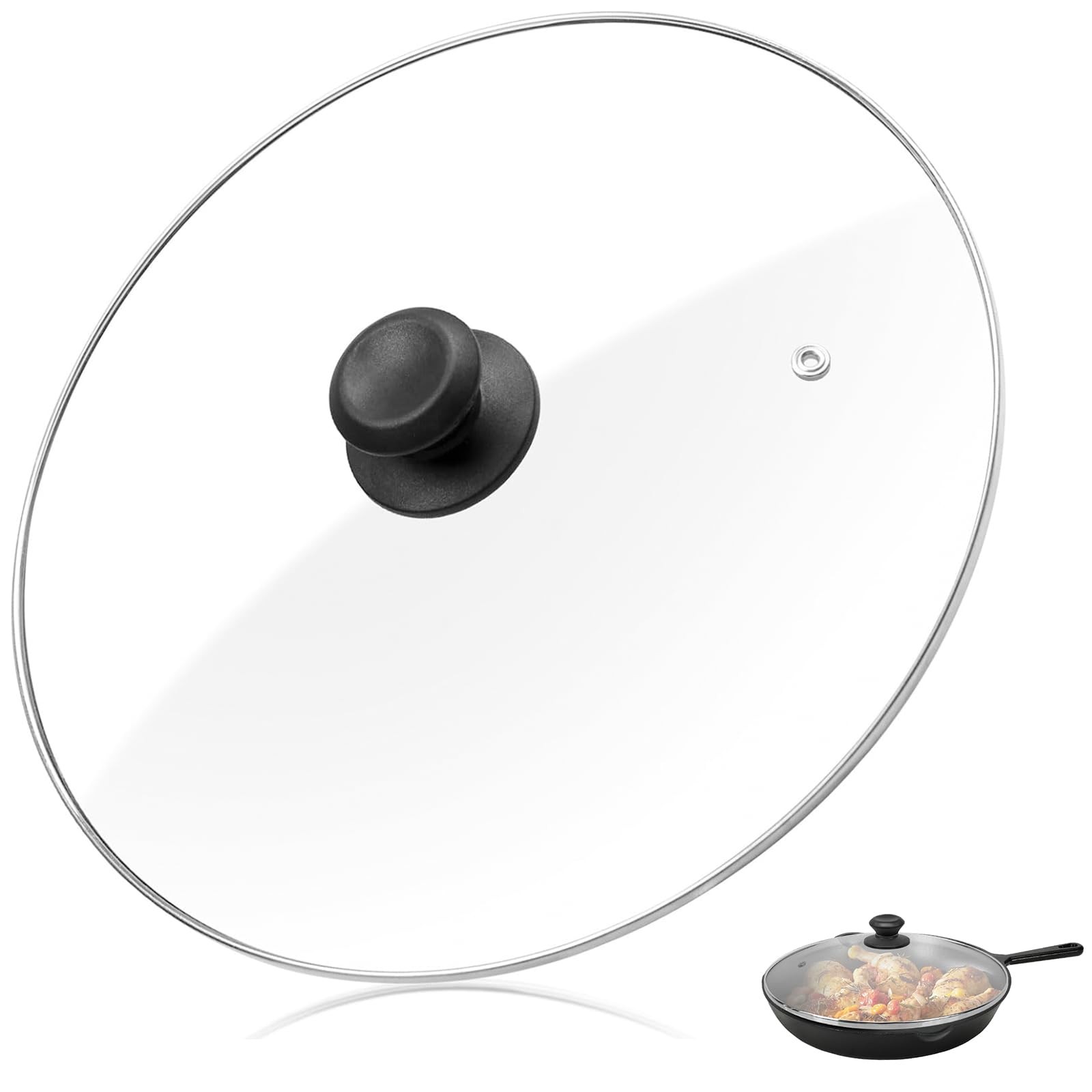 12 Inch Tempered Glass Pot Lid for Lodge 12” Cast Iron Skillets and 7 Quart D…