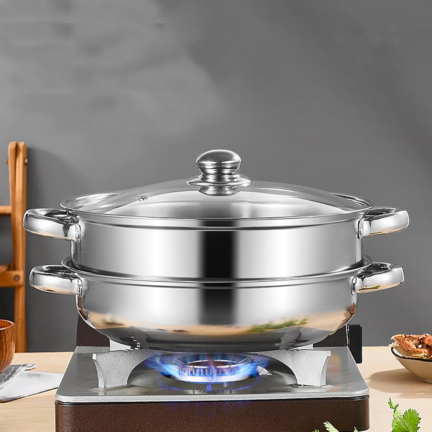 Steamer Pot With Lid 2 Tier, Multipurpose Stainless Steel Steaming Pot