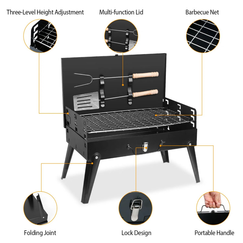 Portable Charcoal BBQ Grill – Foldable Mini Barbecue Smoker for Camping, Outdoor