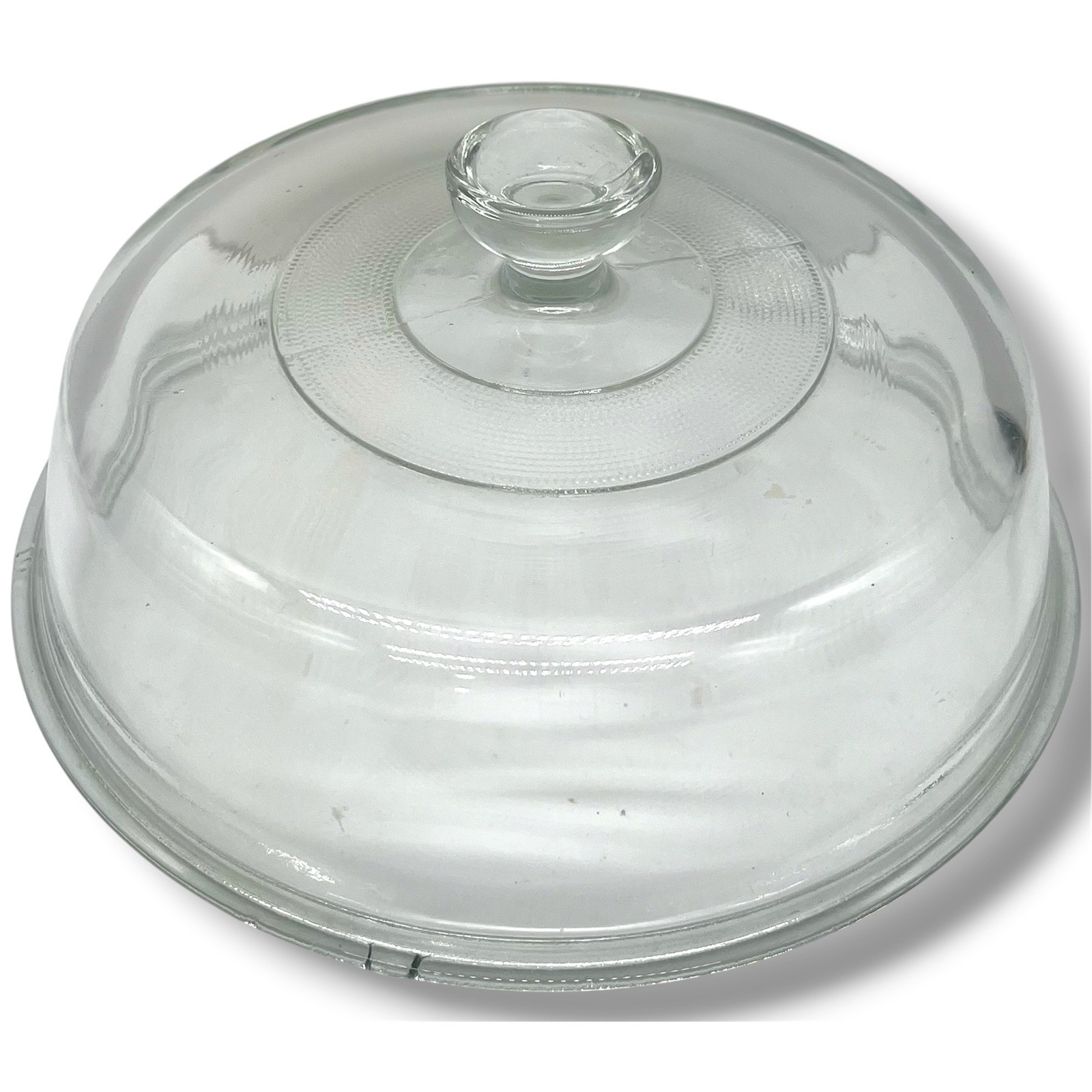 Vintage Clear Glass Dome Lid 7.25 Inch Replacement Cover with Knob Handle # 10