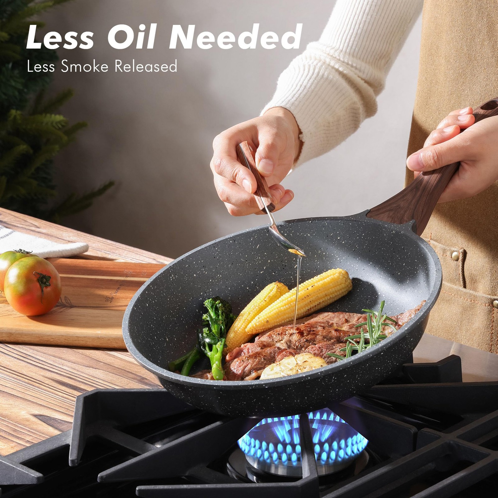 Nonstick Frying Pan Skillets, Swiss Granite Coating Omelette Pans, Healthy Co…